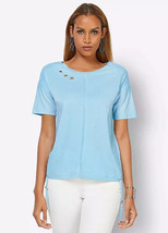 CREATION L Round Neck Top in Aqua Blue with Tie Detail UK 16 (bp149) - £20.77 GBP