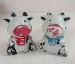 Vintage Country Sitting Cows Wearing Bells Salt &amp; Pepper Shakers - $7.75