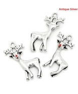 2 Rudolph Charms Antiqued Silver Red Nosed Reindeer Christmas Pendants Set  - $3.97