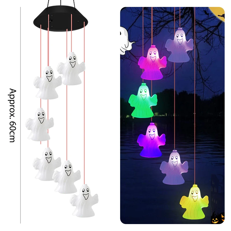Colorful Solar Power Wind Chime Ghost Doll  Outdoor Courtyard Garden Windchime L - £45.27 GBP
