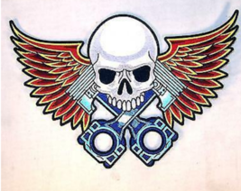 1 NEW JUMBO PISTON SKULL WITH WINGS ENGINE JACKET BACK PATCH  EMBROIDERE... - $18.99