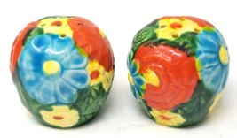 Tropical Flowers Orbs Salt Pepper Shakers Japanese Ceramic Cheer Vibrant... - $14.20