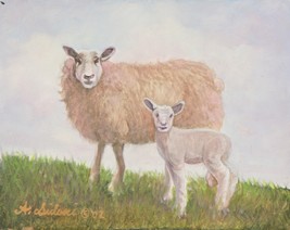 &quot; Ewe Avec Her Lamb &quot; Par Anthony Sidoni 2002 Signée Huile Peinture 14 1/2 X12 1 - $2,135.58