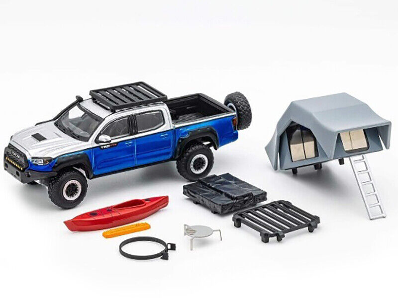 Toyota Tacoma TRD PRO Pickup Truck Gray & Blue Metallic w Camping Accessories 1/ - $43.42