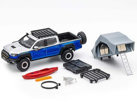 Toyota Tacoma TRD PRO Pickup Truck Gray &amp; Blue Metallic w Camping Accessories 1/ - £34.62 GBP