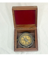 Vintage Pier 1 Nautical Floating Compass In Wooden Box Brass Dovetail Corners