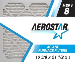 Aerostar 16 3/8X21 1/2X1 Merv 8 Pleated Air, Actual Size: 16 3/8&quot;X21 1/2... - $45.99