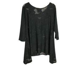 Clara Sun Woo L Liquid Knit Black Tunic Floral Laser Cut Outs Size Large - £22.94 GBP