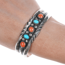 6.5&quot; J Spencer Navajo for Atkinson Trading Company silver turquoise, and coral - £235.88 GBP