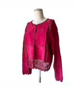 Vintage SMH Boutique Red Suede Leather Crochet Sweater Jacket - Women&#39;s XL - $903.42 MXN