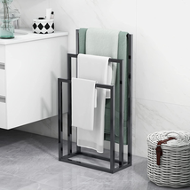 3 Tiers Black Metal Towel Rack Chrome Tall Industrial Towel Holder for Bathroom - £55.59 GBP