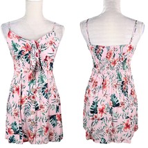 Band of Gypsies Mini Dress Pink Floral S Adjustable Straps Buttons Ruching - $29.69