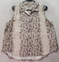Calvin Klein Blouse Top Women Large Tan Gray Snakeskin Sleeveless Button... - $24.01