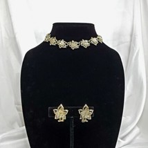 VTG 1950&#39;s Coro Leaf Choker Necklace And Clip On Earring Set Gold Tone Signed - £55.20 GBP