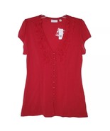 NWT New York &amp; Company Size L Red Ruffle V Neck Short Sleeve Top - $39.99