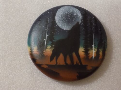 Primary image for Round Ceramic Hand-Painted Moon Midnight Wolf Wilderness Art Scenery Decor