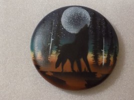 Round Ceramic Hand-Painted Moon Midnight Wolf Wilderness Art Scenery Decor - $14.85