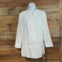 Lilly Pulitzer Top Women&#39;s Size 0 White 100% Linen Roll Tab TE28 - $19.79