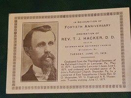 1879 Antique Rev T. J. Hacker Wymissing Pa 40th Anniv Ordination Bausman Church - £37.19 GBP