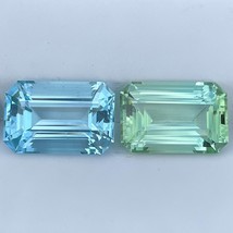 Pair of Natural Aquamarine &amp; Beryl 12.01 Cts Blue-Green Emerald Cut Loose Gemsto - £3,092.45 GBP