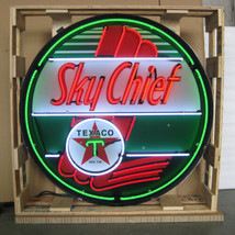 Texaco Sky Chief Vintage Look 36 Inch Neon Light Sign In Metal Can 36&quot;x36&quot;x6&quot; - £1,075.94 GBP