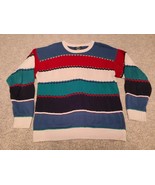 Jantzen Color Block Striped L Sweater 90s Made In USA VTG White Teal Preppy - £16.90 GBP