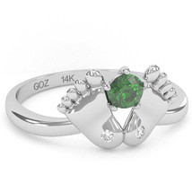 Baby Feet Lab-Created Emerald Diamond Ring In 14k White Gold - £235.20 GBP