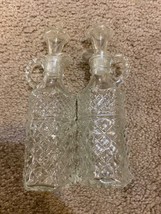 Wexford Anchor Hocking Oil &amp; Vinegar Cruet Set 2 Pressed Glass Clear w/ Stoppers - £9.56 GBP