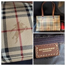Vintage Burberry Nova Check Tote Bag PVC Leather Beige T-02-1 Brown Handle - $296.96