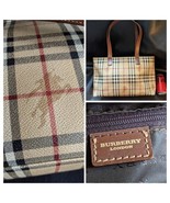 Vintage Burberry Nova Check Tote Bag PVC Leather Beige T-02-1 Brown Handle - £236.67 GBP