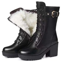  leather women winter boots thick wool warm women high heeled genuine boot high quality thumb200