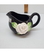 Vintage Fitz &amp; Floyd Rose Blanc Creamer Black White Rose Cameo Hand Painted - £9.41 GBP