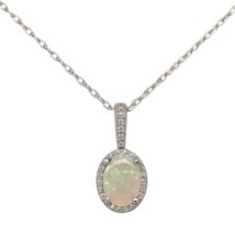 Platinum Oval Australian .60ct Genuine Opal and Diamond Halo Pendant (#J... - $1,084.05