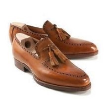   New Handmade Pure Leather Stylish Loafer Tassel Tan Shoes For Men&#39;s, men shoes - £114.74 GBP