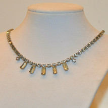 vintage clear crystal glass baguette square rhinestone bib necklace - £11.76 GBP