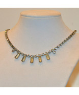 vintage clear crystal glass baguette square rhinestone bib necklace - £11.72 GBP