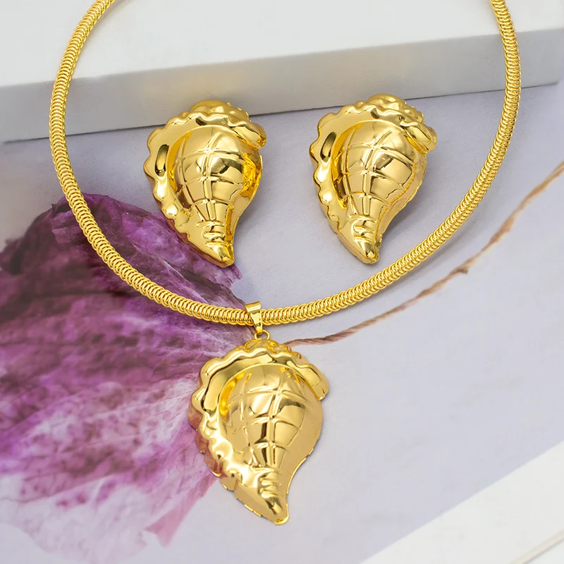 Dubai Gold Jewelry Sets For Women Fashion Carrot Pattern Drop Earrings Pendant N - £39.67 GBP