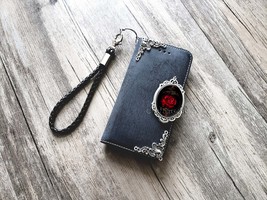 Gothic red rose phone leather wallet removable case for iPhone / Galaxy MN2378 - £22.32 GBP