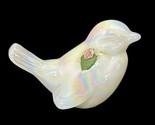 Fenton White Iridescent Glass SMALL BIRD w/Applied Porcelain Rose Vintage - $17.77