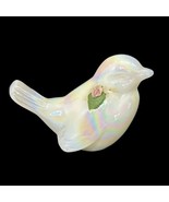 Fenton White Iridescent Glass SMALL BIRD w/Applied Porcelain Rose Vintage - £14.16 GBP