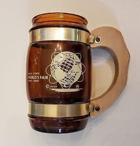 Siesta Ware Brown Glass Wood Handle Barrel Mug New York Worlds Fair 1964-65 VTG - £15.83 GBP