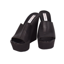 Steve Madden Jessy Black Clog Platform Heels Size 7 Leather Open Toe - £18.61 GBP