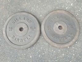 Lot Of 2 Vintage Billard Barbell Single Standard 25 Lb Weights Plates - £62.57 GBP