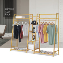 Trapezoid 75&quot;Natural Bamboo [Dual Extended Clothes Rail+Stair Shelves] C... - $115.99