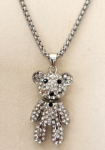 Austrian Crystal Bobble Head Bear Pendant in Silvertone-28 In. SS RoundBox Chain - £11.16 GBP