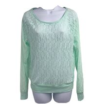 PINK VICTORIA SEACRET SIZE X-SMALL NEON GREEN LONG SLEEVE LACE TOP NewP - €17,14 EUR