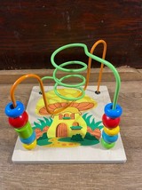 Colorful Wood Bead Maze Toy Two Tracks Mushroom House Graphics Bead Toy - $14.50