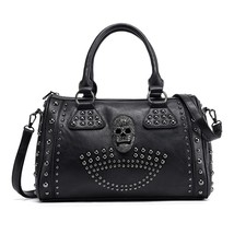 Women&#39;s Bag Trend Large Capacity Boston Bag Black Skull Handbag Luxury Pu Leathe - £52.79 GBP