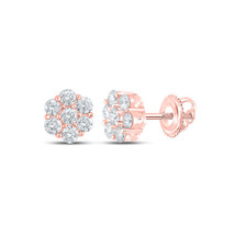 10kt Rose Gold Mens Round Diamond Flower Cluster Earrings 5/8 Cttw - £512.60 GBP