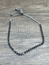 Silver Tone Black Rhinestone Bolo Adjustable Bracelet Estate Jewelry Fin... - $12.86